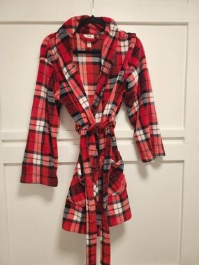 PINK Victoria's Secret Red Plaid Plush Bathrobe